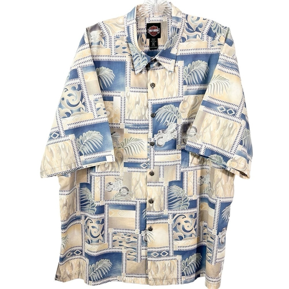 Vintage Tori Richard Harley Davidson Hawaiian style S/S button-down shirt XXL